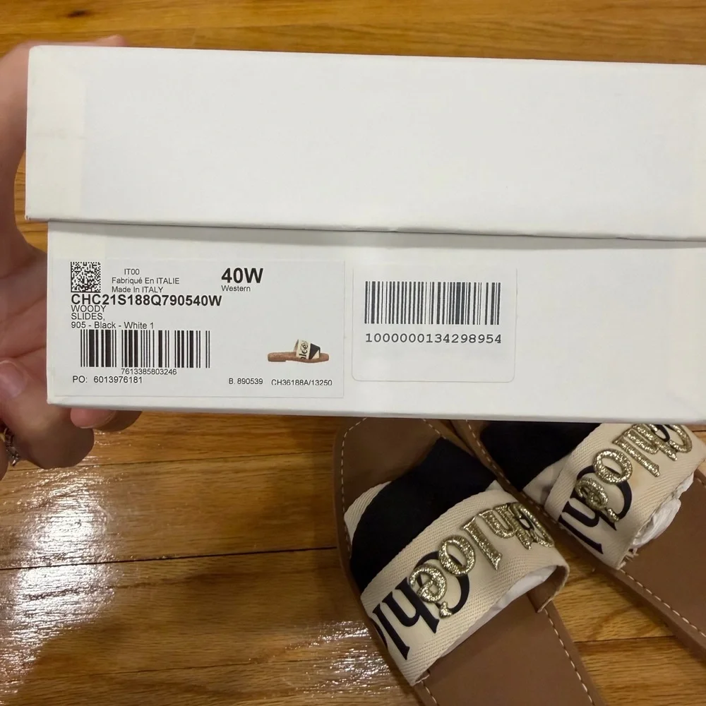 Chloé Woody Logo Slides Sandals Black/Cream Size 40 - Picture 6 of 6